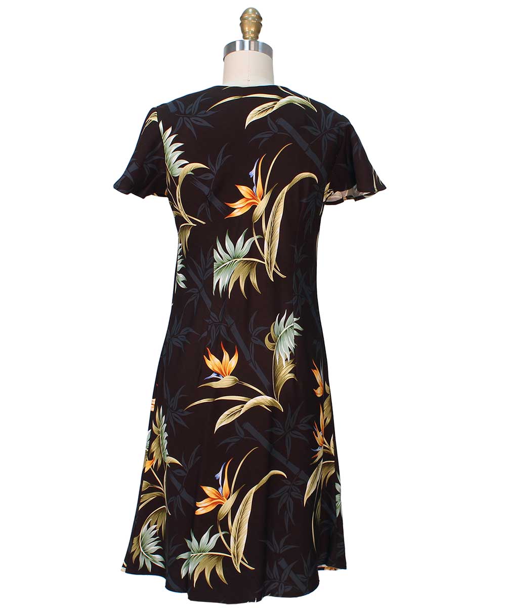 Bamboo Paradise Black A-Line Dress with Cap Sleeves - Image 3