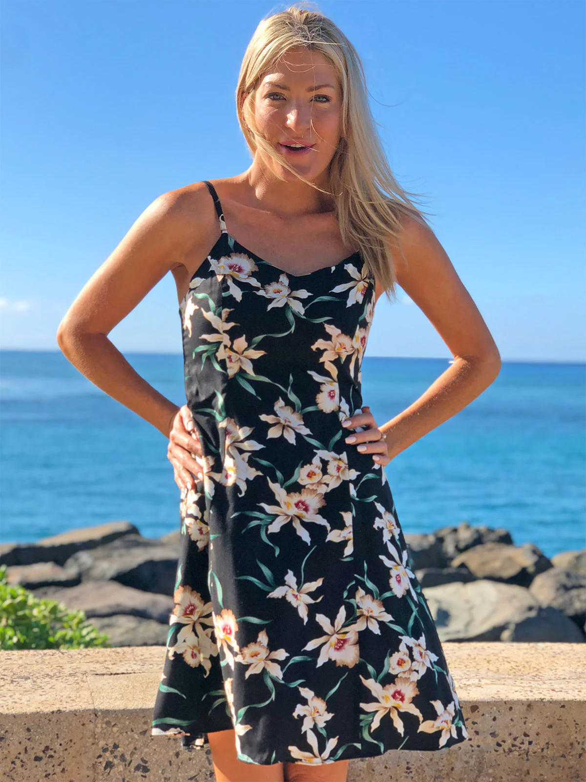 Star Orchid Black Spaghetti Dress - Image 3